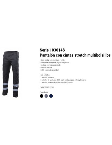 Pantalón stretch multibolsillos Velilla 103014S con cintas reflectantes EN 17353