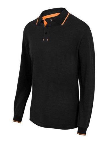 Polo Bicolor Raya Manga Larga - Cuello y Puños de Canalé