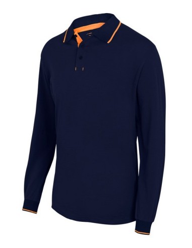 Polo Bicolor Raya Manga Larga - Cuello y Puños de Canalé