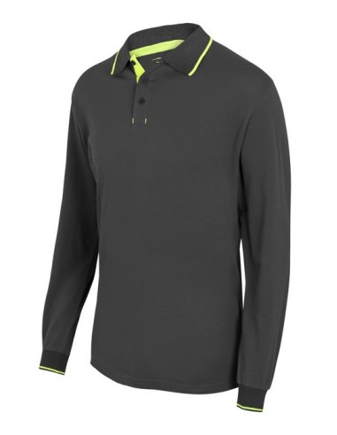 Polo Bicolor Raya Manga Larga - Cuello y Puños de Canalé
