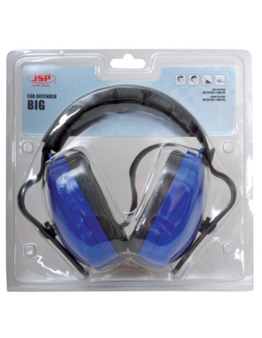 <img alt="Orejeras de protección auditiva The Big Range Azul, certificadas EN 352-1, con diadema ajustable y atenuación SNR de