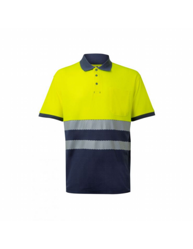 Polo de Algodón Bicolor de Manga Corta con Cinta Segmentada de Alta Visibilidad EN ISO 20471 Clase 1 - Velilla 305523
