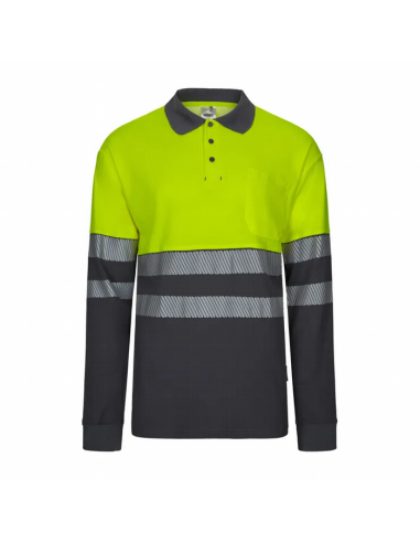 Polo de Algodón Bicolor de Manga Larga con Cinta Segmentada de Alta Visibilidad EN ISO 20471 Clase 1 - Velilla 305525