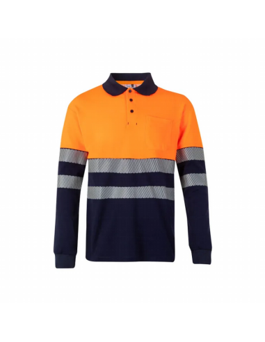 Polo de Algodón Bicolor de Manga Larga con Cinta Segmentada de Alta Visibilidad EN ISO 20471 Clase 1 - Velilla 305525