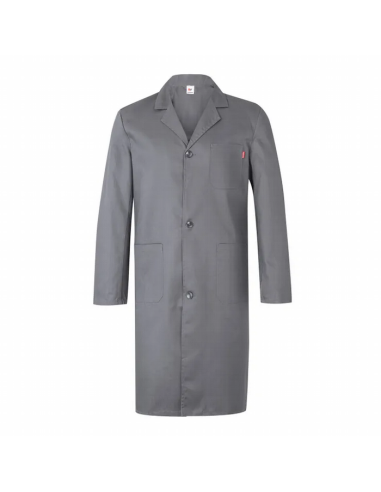 Bata unisex con tres bolsillos, cierre central con botones y cinturón en la espalda. Composición: 65% Poliester, 35% Algodón. b