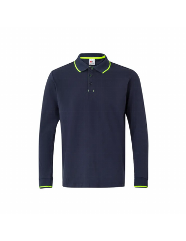 Polo Bicolor Raya Manga Larga - Cuello y Puños de Canalé