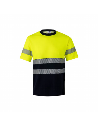 Camiseta mangas corta alta visivilidad con bandas reflectantes