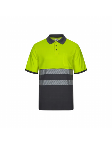 Polo de Algodón Bicolor de Manga Corta con Cinta Segmentada de Alta Visibilidad EN ISO 20471 Clase 1 - Velilla 305523
