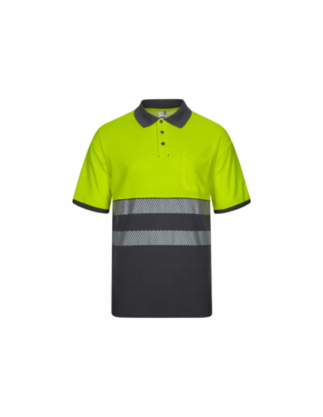 Polo de Algodón Bicolor de Manga Corta con Cinta Segmentada de Alta Visibilidad EN ISO 20471 Clase 1 - Velilla 305523