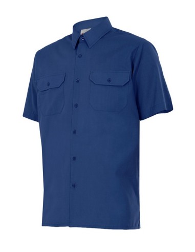 Camisa mangas corta con cierre central con botones tejido fino y resistente