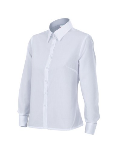 Blusa mujer camisa mujer mangas largas cuello camisero sin bolsillo color blanco para camarera